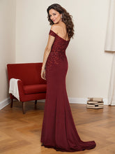 Off-The-Shoulder Elegant Elastic Satin Mother Of The Bride Dresses With Beaded Embroidery